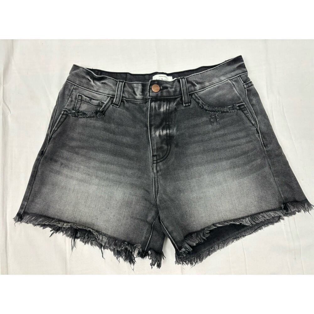 Boheme Black Distressed High Rise Denim Shorts Frayed Hem Jorts Size 26